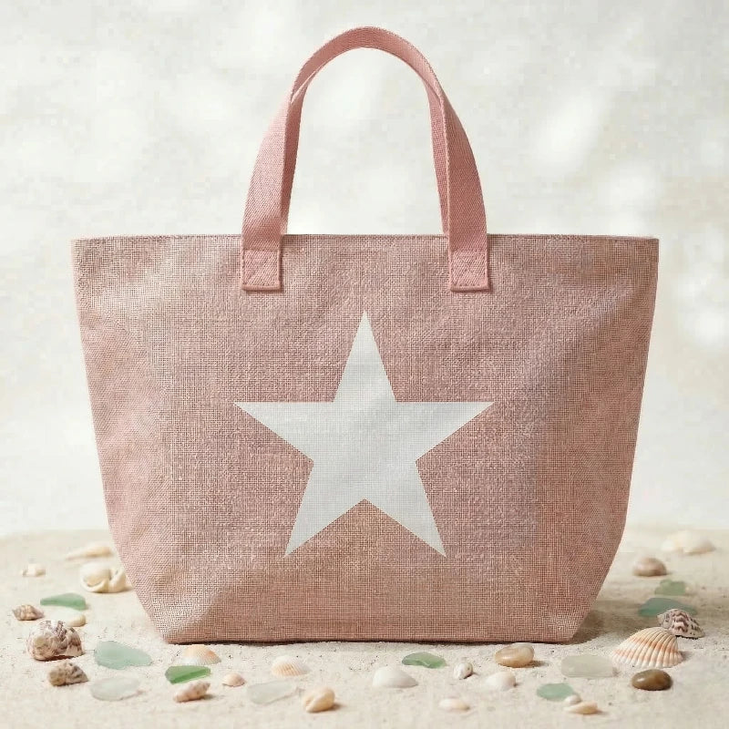 🏖️ Grand Sac de Plage Rose Motif Étoile