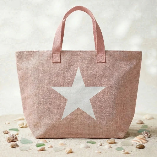 🏖️ Grand Sac de Plage Rose Motif Étoile
